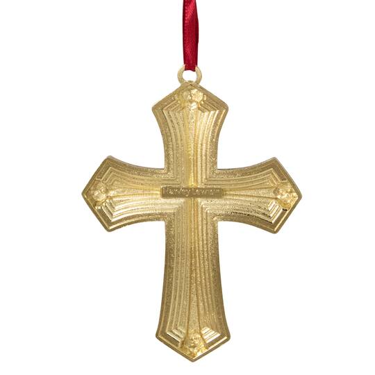 3.5" Green & Gold Layering Effect with Crystals Cross Ornament